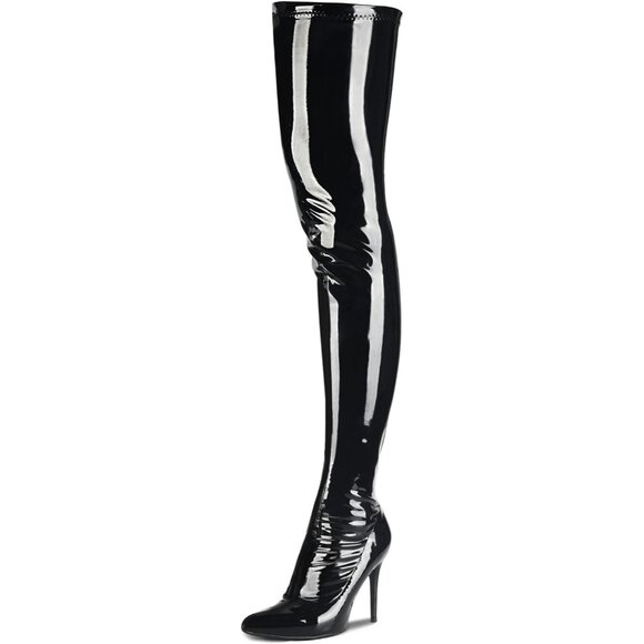 Women Black Patent pu Side Zipper Stiletto High Heel Over The Knee Comfy Boots - Picture 1 of 6